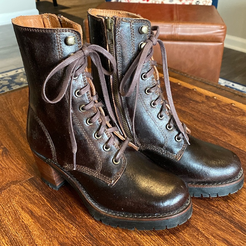 Frye Sabrina Moto Lace-up Round Toe Boot US 6, Chocolate